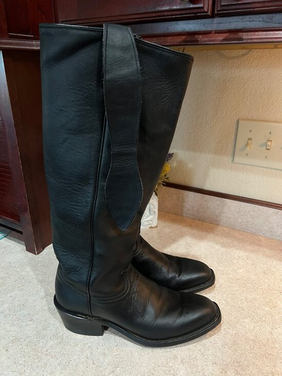 Tony Lama Dominion Old West Shooter Boots Men’s 8D Black Leather 17” Stovepipe main image 4